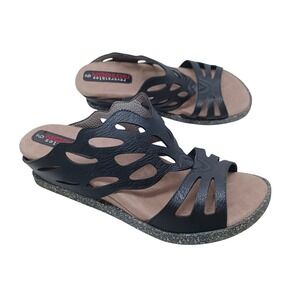 Modzori Reversibles Black Tan Laser Cut Wedge Sandals Womens Slip On Shoes US 9